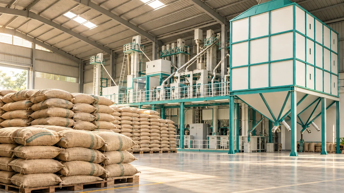The Oariza mill floor: milled stock stacked on pallets beside the processing line